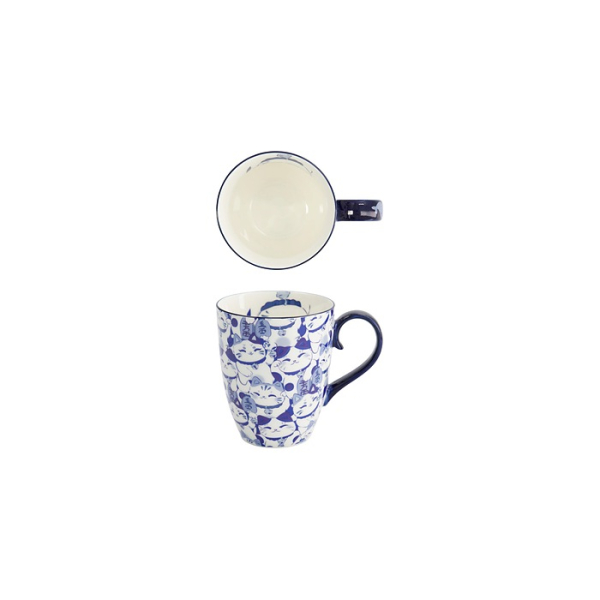 Mug Kawaii Blue Maneko Blue in Gift Box, Porcelain, Ø 8.5 × 10.2 cm, 380 ml, Item No. 33612