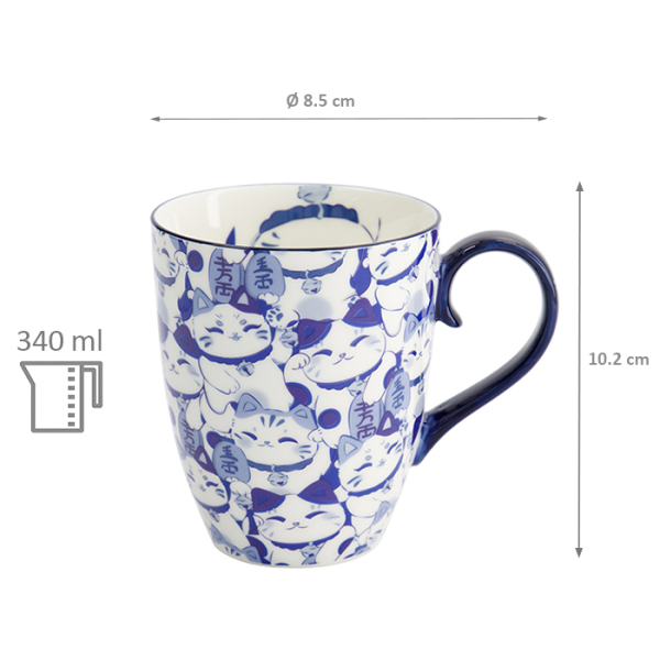 TDS, Tasse, Kawaii Blau Maneko Tasse in Geschenkbox, Ø 8,5x10,2cm 340ml, Art Nr. 33613
