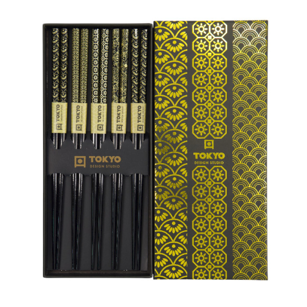 TDS, 5 Paar Essstäbchen, Geshenkset, Gold, Art.-Nr. 33621