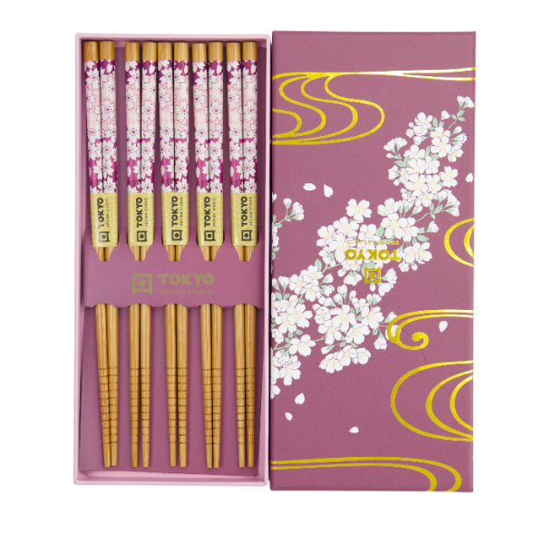 TDS, Chopstick Gift Set, White Sakura, 5 pair, Item No. 33627