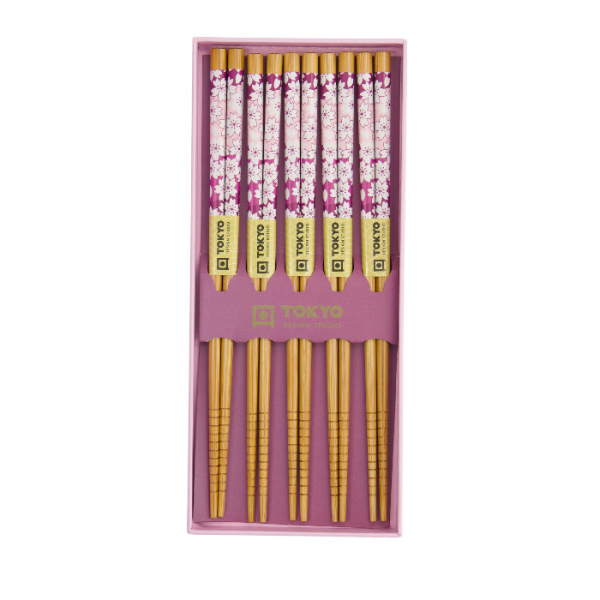 TDS, Chopstick Gift Set, White Sakura, 5 pair, Item No. 33627