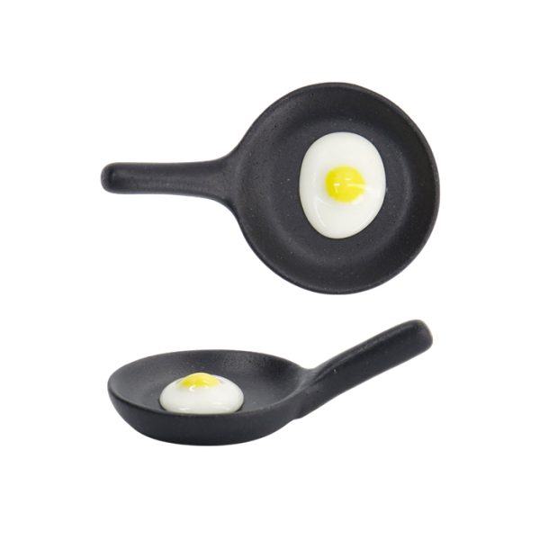 Tokyo Design Studio Chopstick Rest Kawaii Pan with Egg, Ceramic, 6.7 × 4.3 × 2.1 cm