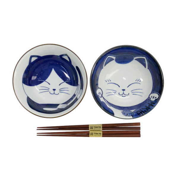 TDS, Tayo Schalen Set, Kawaii Cat Geschenkset, 2Stk mit Essstäbchen, Ø 14,9x6,7cm 500ml, Art.-Nr. 33692