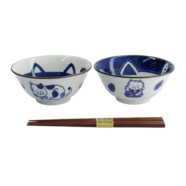 TDS, Tayo Schalen Set, Kawaii Cat Geschenkset, 2Stk mit Essstäbchen, Ø 14,9x6,7cm 500ml, Art.-Nr. 33692