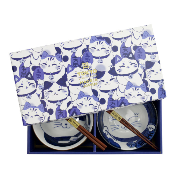 TDS, Tayo Schalen Set, Kawaii Cat Geschenkset, 2Stk mit Essstäbchen, Ø 14,9x6,7cm 500ml, Art.-Nr. 33692