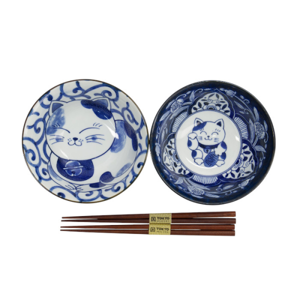 TDS, Tayo Schalen Set, Kawaii Cat Geschenkset, 2Stk mit Essstäbchen, Ø 14,9x6,7cm 500ml, Art.-Nr. 33693
