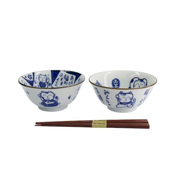 TDS, Tayo Schalen Set, Kawaii Cat Geschenkset, 2Stk mit Essstäbchen, Ø 14,9x6,7cm 500ml, Art.-Nr. 33694