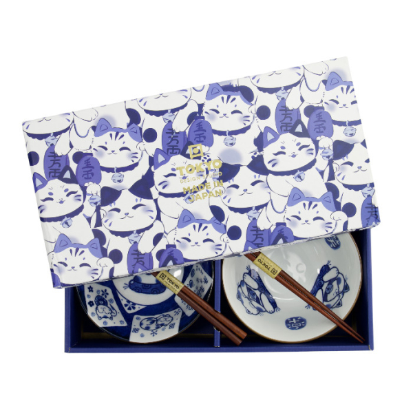 TDS, Tayo Schalen Set, Kawaii Cat Geschenkset, 2Stk mit Essstäbchen, Ø 14,9x6,7cm 500ml, Art.-Nr. 33694
