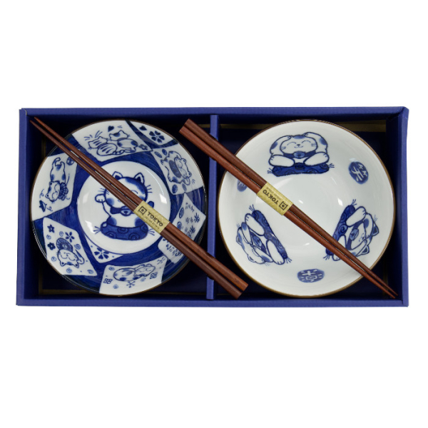TDS, Tayo Schalen Set, Kawaii Cat Geschenkset, 2Stk mit Essstäbchen, Ø 14,9x6,7cm 500ml, Art.-Nr. 33694