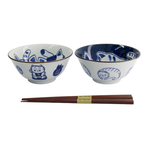 TDS, Tayo Schalen Set, Kawaii Cat Geschenkset, 2Stk mit Essstäbchen, Ø 14,9x6,7cm 500ml, Art.-Nr. 33695