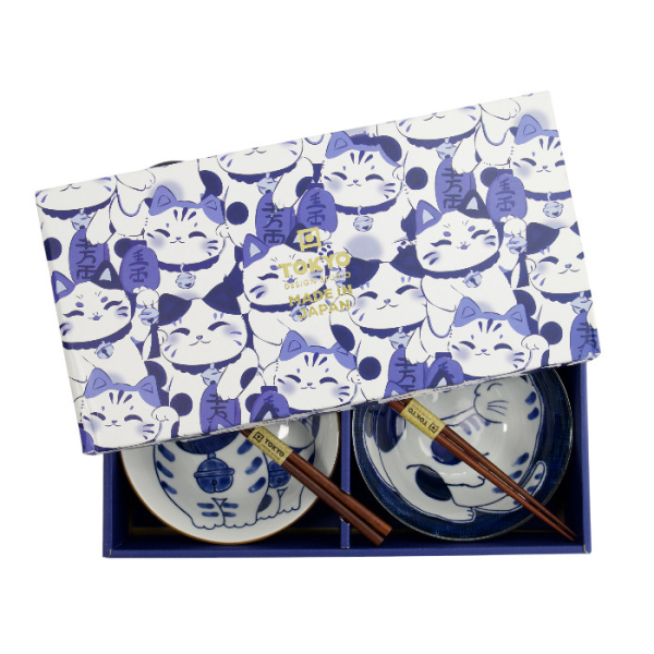 TDS, Tayo Schalen Set, Kawaii Cat Geschenkset, 2Stk mit Essstäbchen, Ø 14,9x6,7cm 500ml, Art.-Nr. 33695