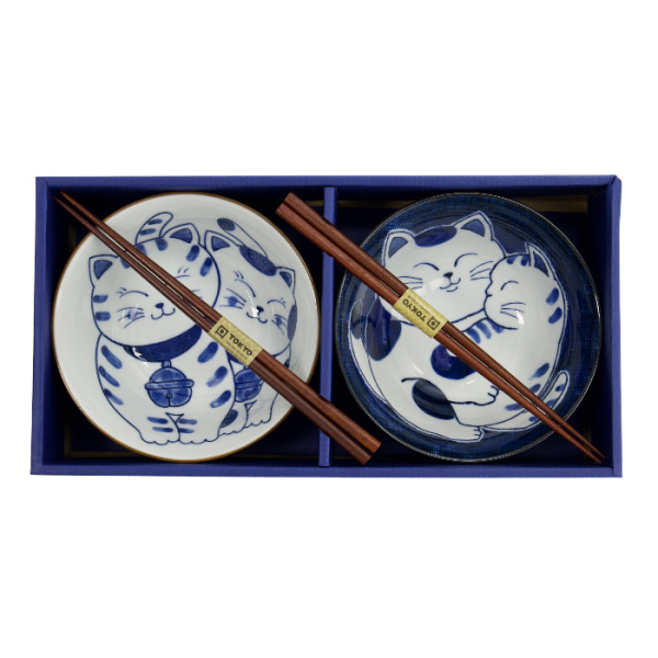 TDS, Tayo Schalen Set, Kawaii Cat Geschenkset, 2Stk mit Essstäbchen, Ø 14,9x6,7cm 500ml, Art.-Nr. 33695