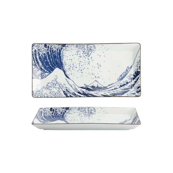 Tokyo Design Studio Sushi Plate Hokusai Blue/White, Porcelain, 23.2 × 11.5 cm