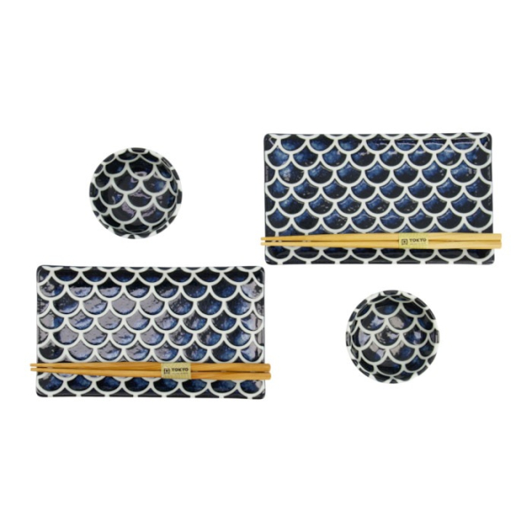Sushi Set Cobalt Blue Mermaid White, 6 pcs., Porcelain, Item No. 33755