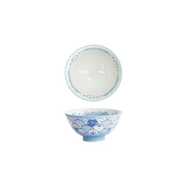 Tokyo Design Studio Reisschale Kawaii Anime Cat Hellblau, Porzellan, Ø 11,3 × 5,8 cm