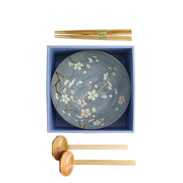 TDS, Ramen Bowl Giftset, Fujisakura, 6 Pcs, Grey, Ø 21x7.8cm 1000ml, Item No. 33784