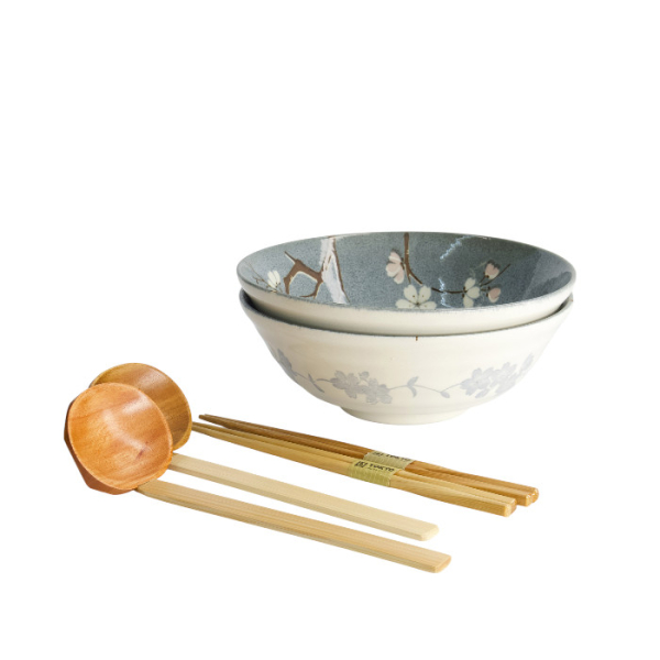 TDS, Ramen Bowl Giftset, Fujisakura, 6 Pcs, Grey, Ø 21x7.8cm 1000ml, Item No. 33784
