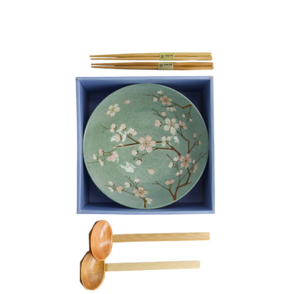 TDS, Ramen Bowl Giftset, Fujisakura, 6 Pcs, Green, Ø 21x7.8cm 1000ml, Item No. 33785