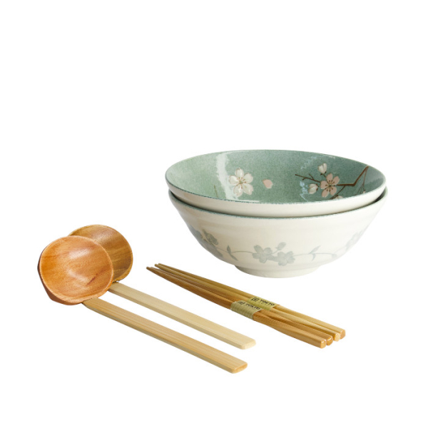 TDS, Ramen Bowl Giftset, Fujisakura, 6 Pcs, Green, Ø 21x7.8cm 1000ml, Item No. 33785
