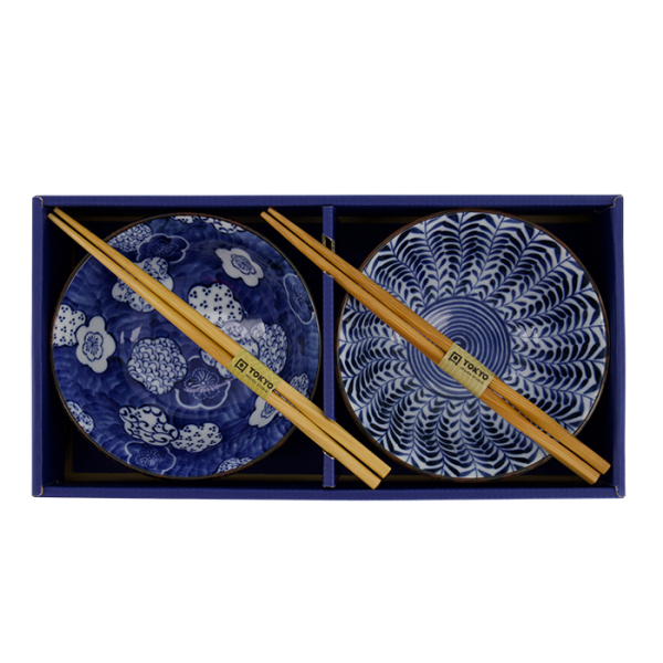 TDS, Tayo Schale Geschenkset m/Essstäbchen, 2 Stk, Blue/White, Ø 15x7cm 500ml , Art.-Nr. 33790