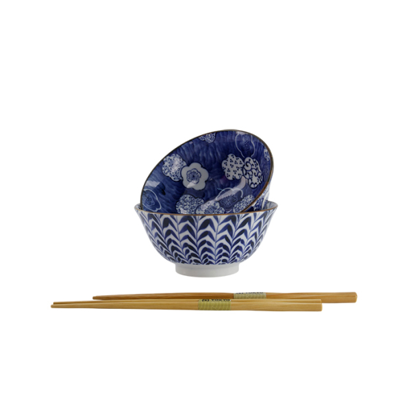 TDS, Tayo Schale Geschenkset m/Essstäbchen, 2 Stk, Blue/White, Ø 15x7cm 500ml , Art.-Nr. 33790
