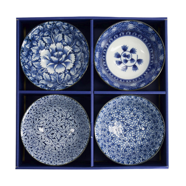 TDS, Tayo Schale Geschenkset, 4 Stk, Hana Blue, Weiß/Blau, Ø 15x7cm 500ml , Art.-Nr. 33811