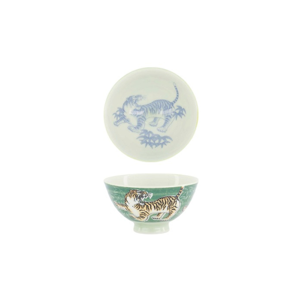 Tokyo Design Studio Rice Bowl Kawaii Tiger Green, Porcelain, Ø 11.5 × 6 cm, 300 ml