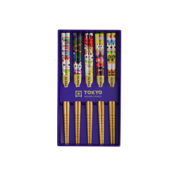 TDS, 5 Paar Kinder Essstäbchen, Geshenkset, Lucky Cats & Koinobori, Art.-Nr. 33839