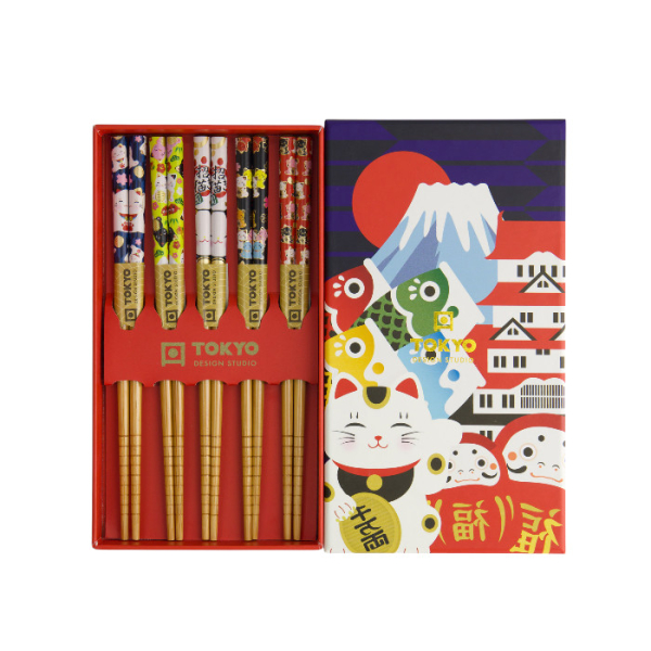 TDS, 5 Paar Kinder Essstäbchen, Geshenkset, Lucky Cats Japan , Art.-Nr. 33840