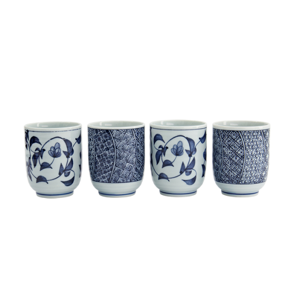 TDS, Teacup Giftset, 4 pcs, White/Blue, Ø 6.5x7.5cm 160ml, Item No. 33845