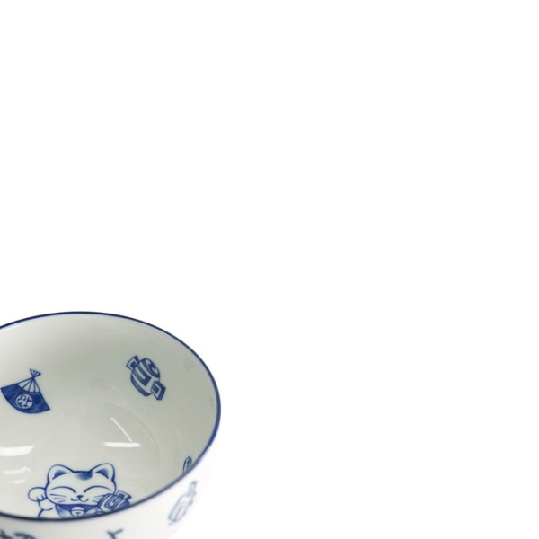 Schale Kawaii Lucky Cat Okonomi Blau/Weiß, Porzellan, Ø 13 × 7,2 cm, 500 ml, Art.-Nr. 33849