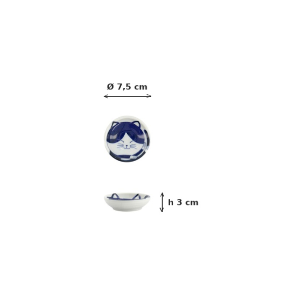 Saucenschale Kawaii Cat Neko Weiß/Blau, Porzellan, Ø 7,5 × 3 cm, Art.-Nr. 33851