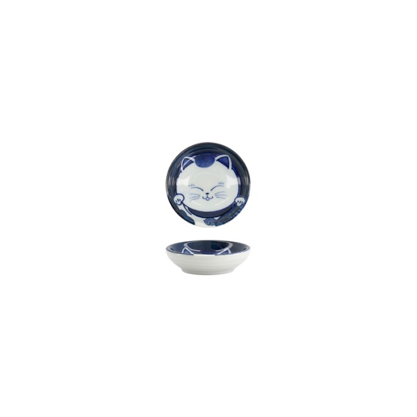 Tokyo Design Studio Saucenschale Kawaii Cat Neko Weiß/Blau, Porzellan, Ø 7,5 × 3 cm