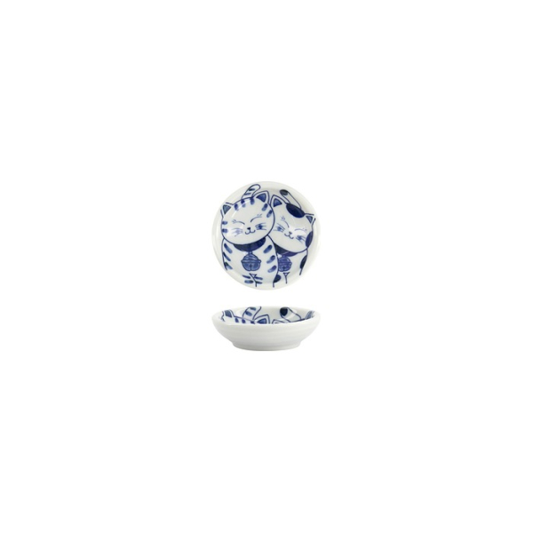 Tokyo Design Studio Saucenschale Kawaii Cat Neko Weiß/Blau, Porzellan, Ø 7,5 × 3 cm