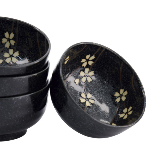 TDS, Schale Geschenkset, Sakura, 4Stk, Schwarz, Ø 12,5x7cm 450ml, Art.-Nr. 33866