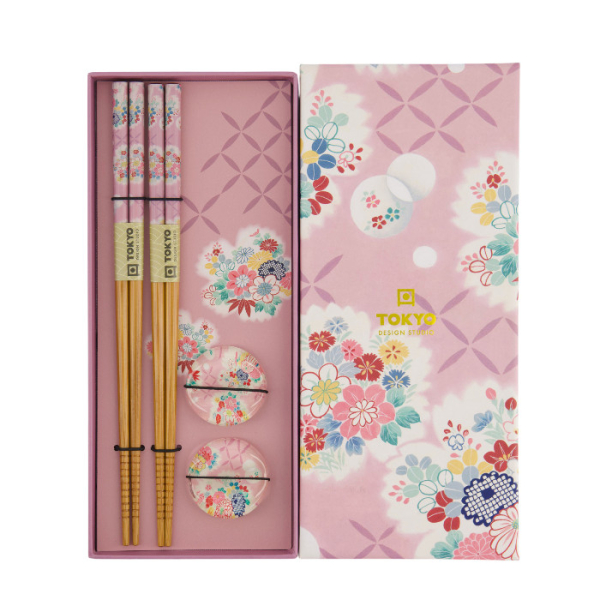 TDS, 2 Paar Essstäbchen, Pink Flower inkl. Ablagen, Art.-Nr. 33921