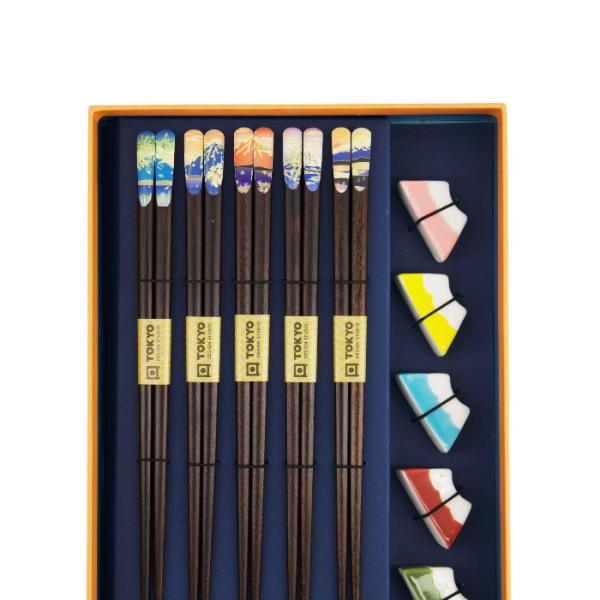 TDS, 5 Paar Essstäbchen, mit Essstäbchenablagen, Fuji Mountain,  Art.-Nr. 33924