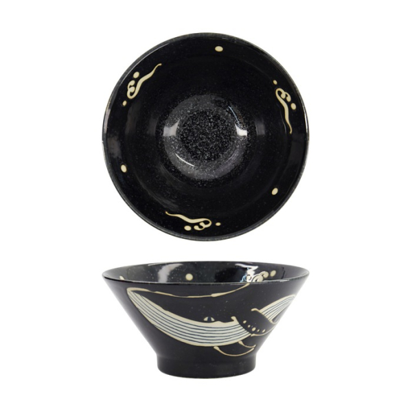 Tokyo Design Studio Reisschale Kawaii Black Whale, Porzellan, Ø 18,5 × 9 cm, 1,25 l