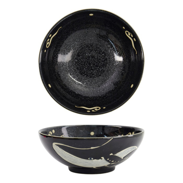 Tokyo Design Studio Ramenschale Kawaii Black Whale, Porzellan, Ø 21,3 × 8,2 cm, 1,45 l