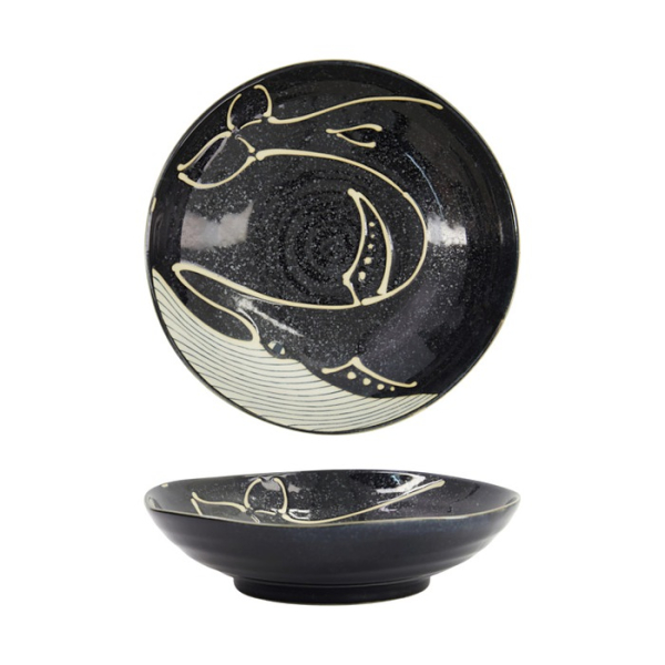Tokyo Design Studio Pastateller Kawaii Black Whale, Porzellan, Ø 20,8 × 5,2 cm, 650 ml