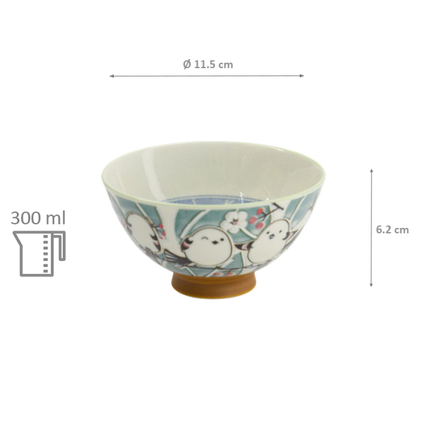 TDS, Rice Bowl, Kawaii Bird Green, Ø 11.5x6.2cm 300ml, Item No. 34035