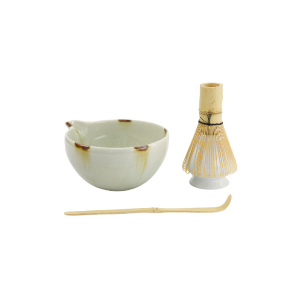 TDS, Matcha Bowl Giftset, 4-piece set, 14.5 x 6.5 cm, Unofu Brown White, Item No. 34080