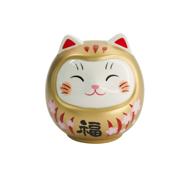 TDS, Lucky Cat, Daruma Spardose, Gold, 14cm - Art Nr. 34128