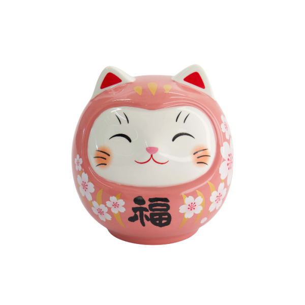 TDS, Lucky Cat, Daruma Spardose, Rosa, 14 cm - Art Nr. 34133