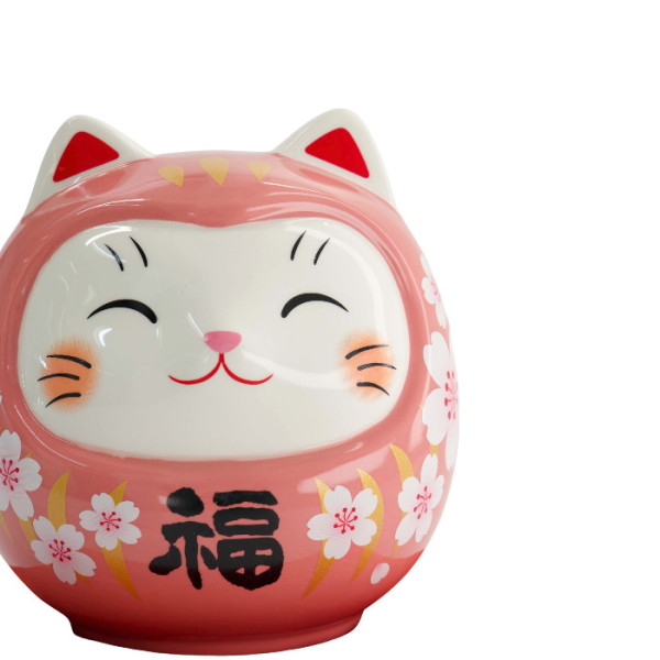 TDS, Lucky Cat, Daruma Spardose, Rosa, 14 cm - Art Nr. 34133