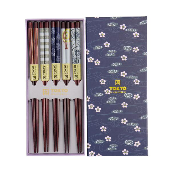 TDS, Chopstick Set, Mixed Designs, 5 pair, Item No. 4800