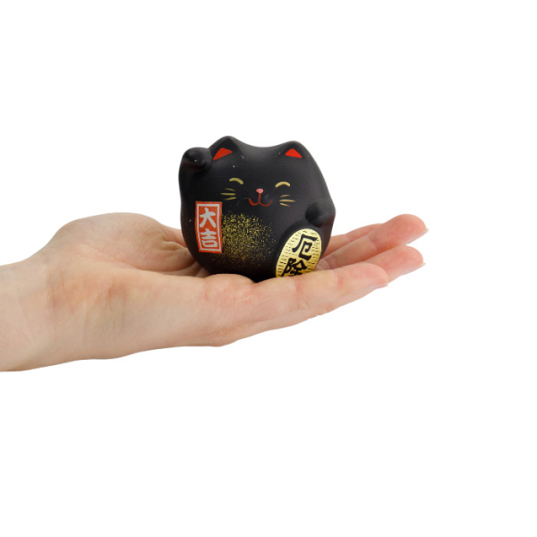 TDS, Lucky Cat, Decoration, Black, 5.5 cm - Item No. 6119