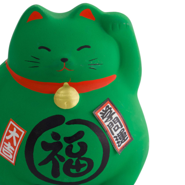 TDS, Lucky Cat, Decoration, Green, 9 cm - Item No: 6131