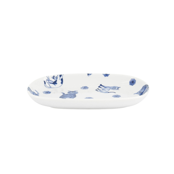 TDS, Ovale Teller, Kawaii Hananeko Cat, Blau, 18,7x12,8x2,5cm - Art Nr. 61694