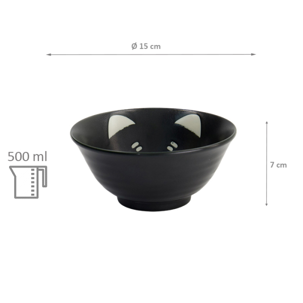 TDS, Bowl, Kawaii Cat Neko, Black, Ø 15x7cm, 500ml - Item No. 617584